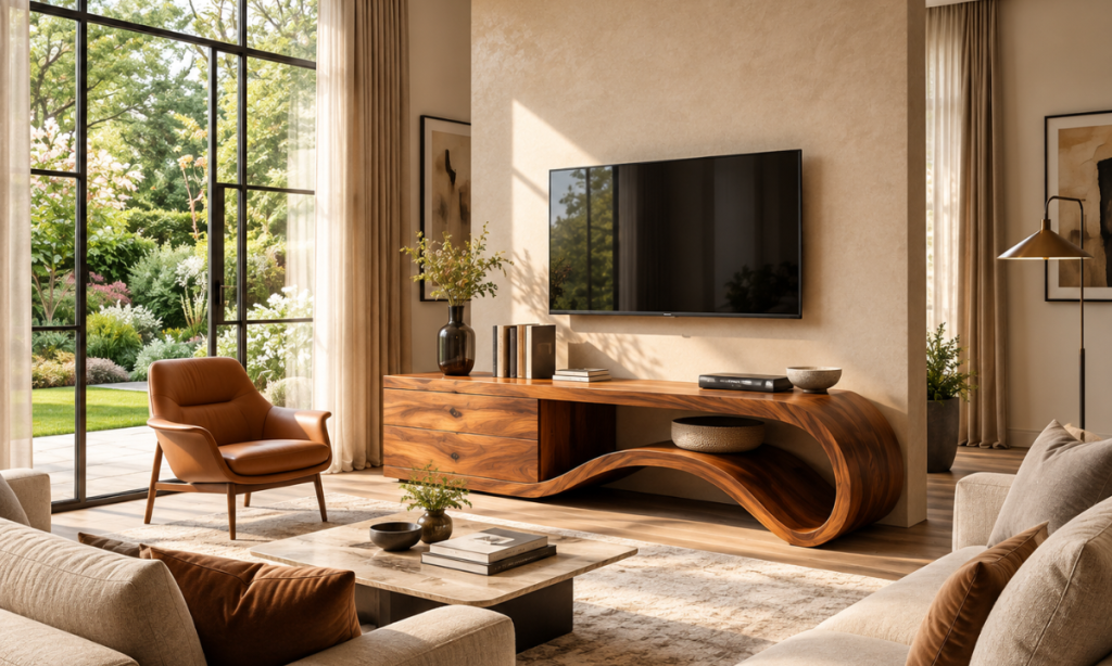 Curved TV Console for a Softer Contemporary Interior