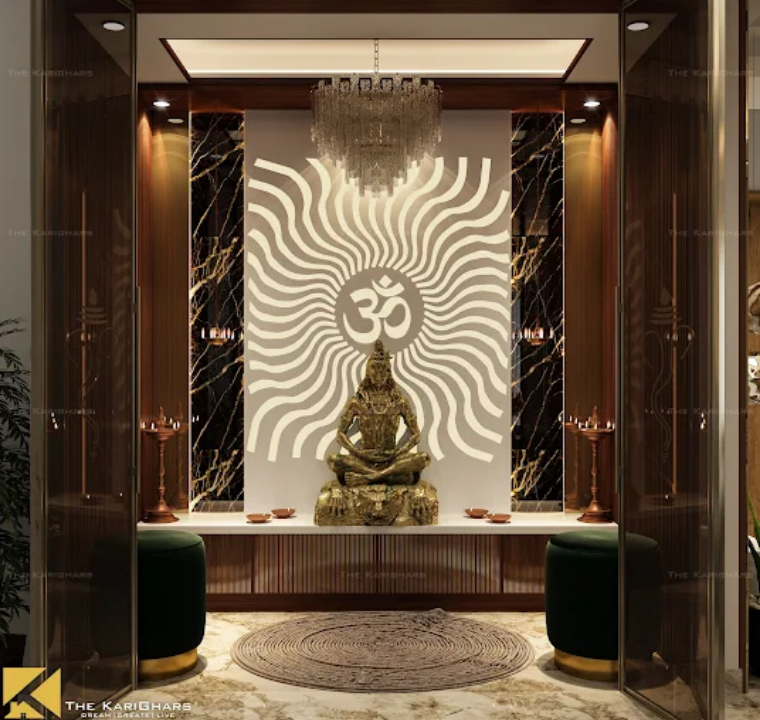 Pooja mandir with glass elements