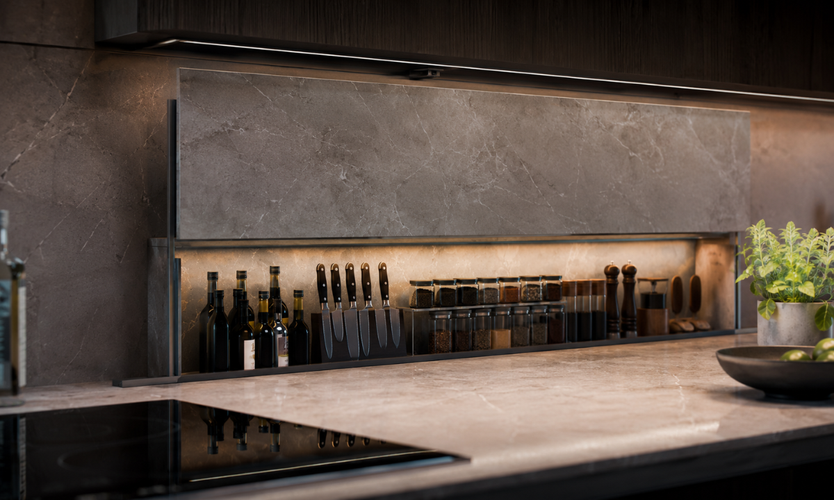 Motorized Backsplash Storage