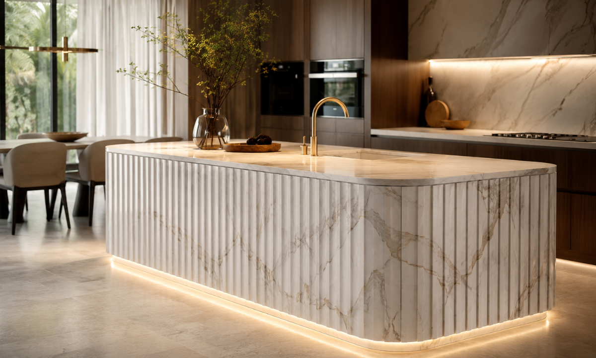 Fluted Marble Island with LED Lighting