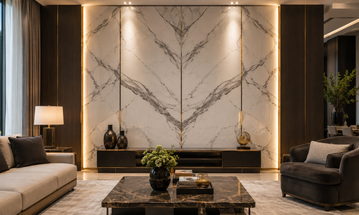 Book-Matched Italian Marble Wall