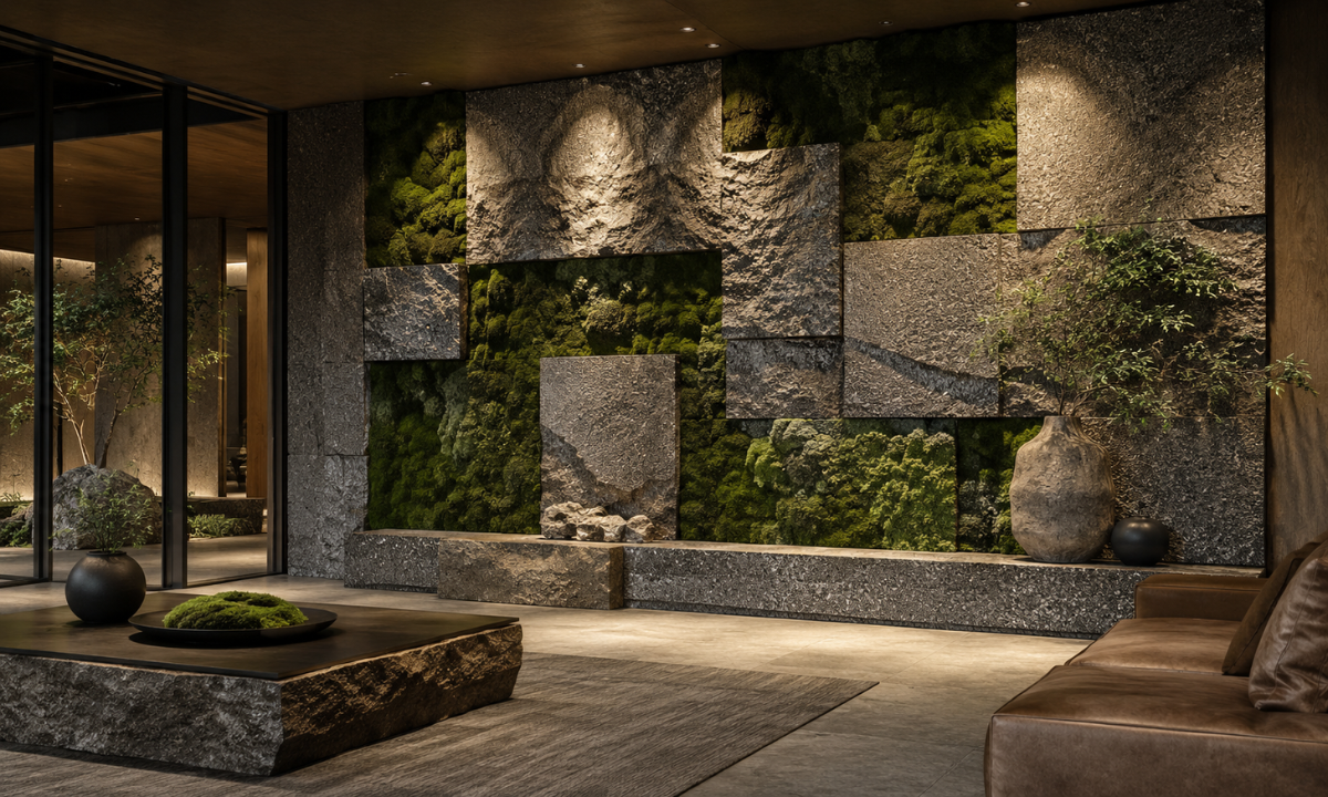 Biophilic Moss & Granite Wall