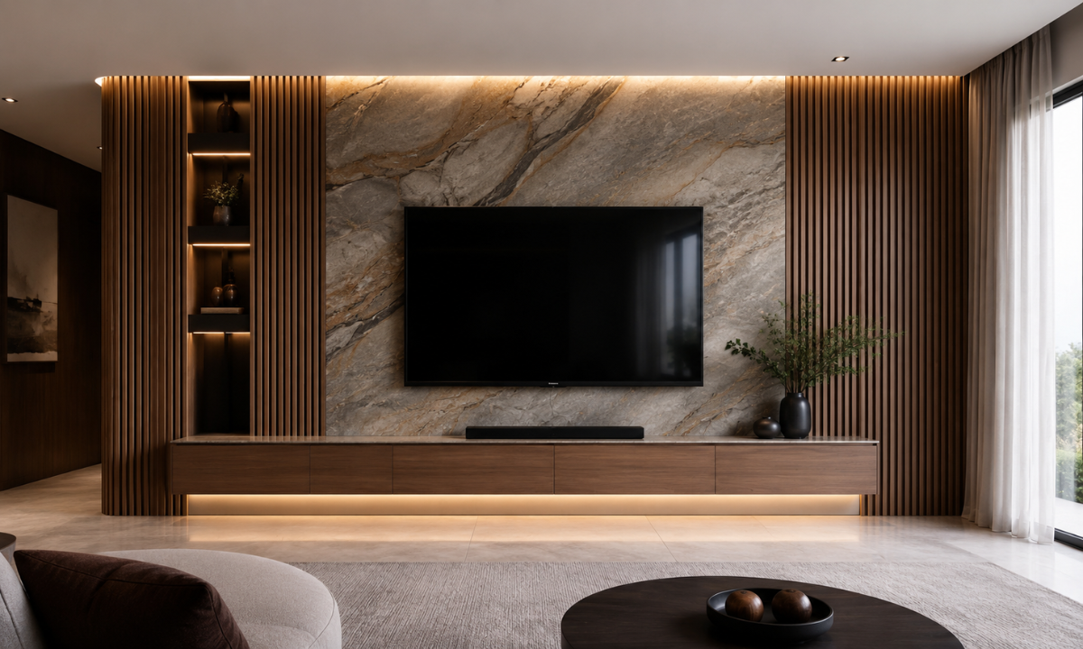 Quartzite & Timber TV Unit Wall