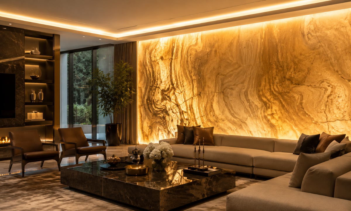 Backlit Onyx Stone Feature Wall