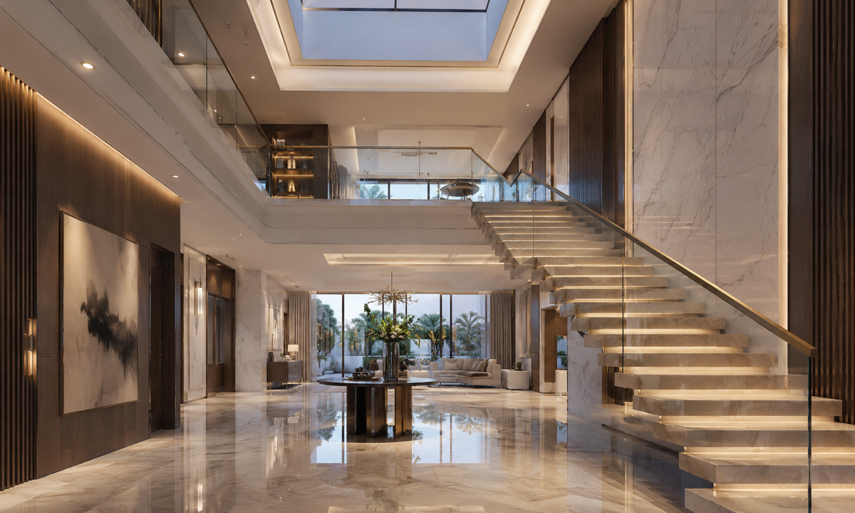 Double-Height Foyers with Floating Stairs & Skylights