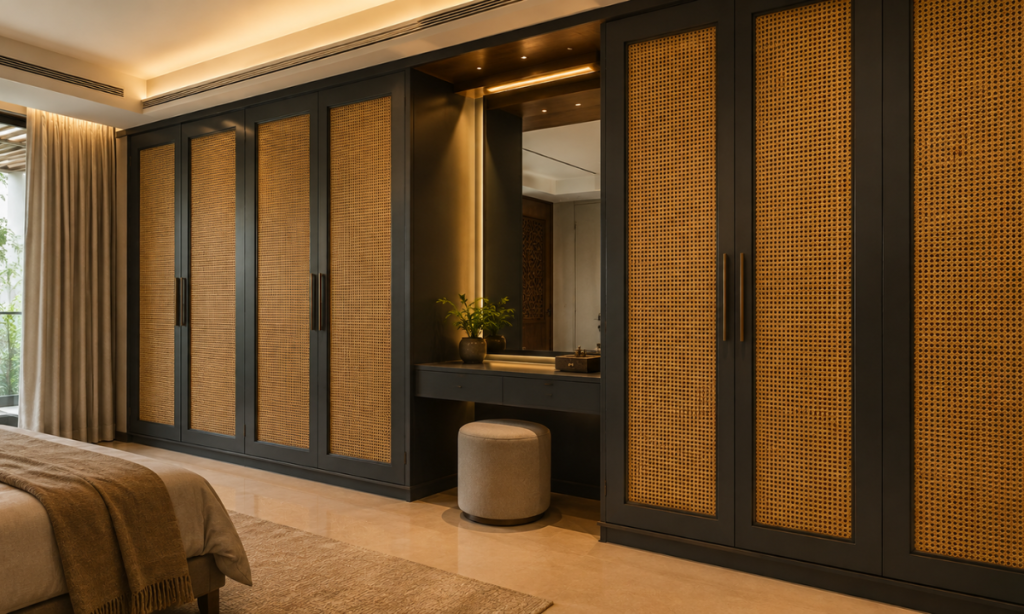Cane panel matte PU wardrobes