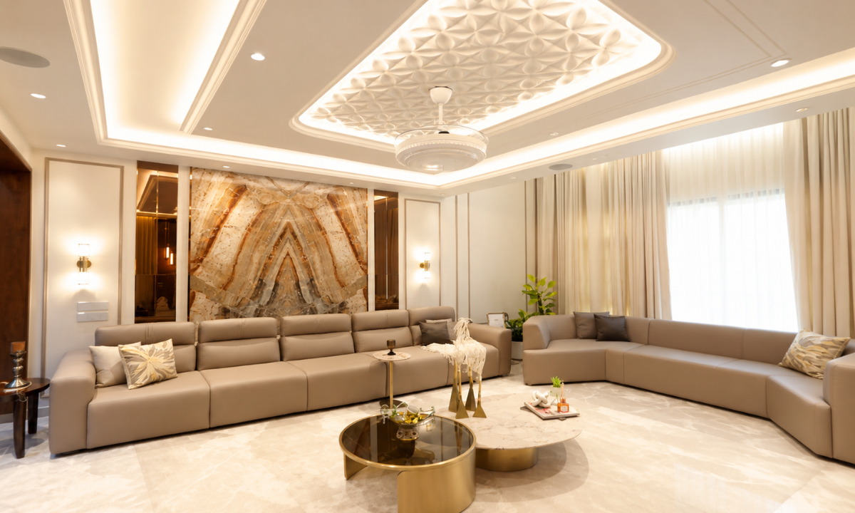 Bookmatched marble design in luxury interior spaces