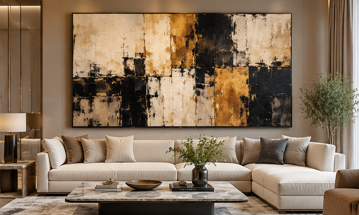 Colourful abstract painting in a modern luxury interior.