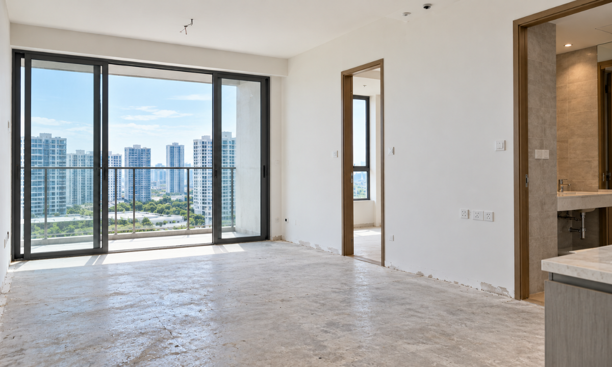 Inspecting apartment walls, flooring, and fittings before interior work.