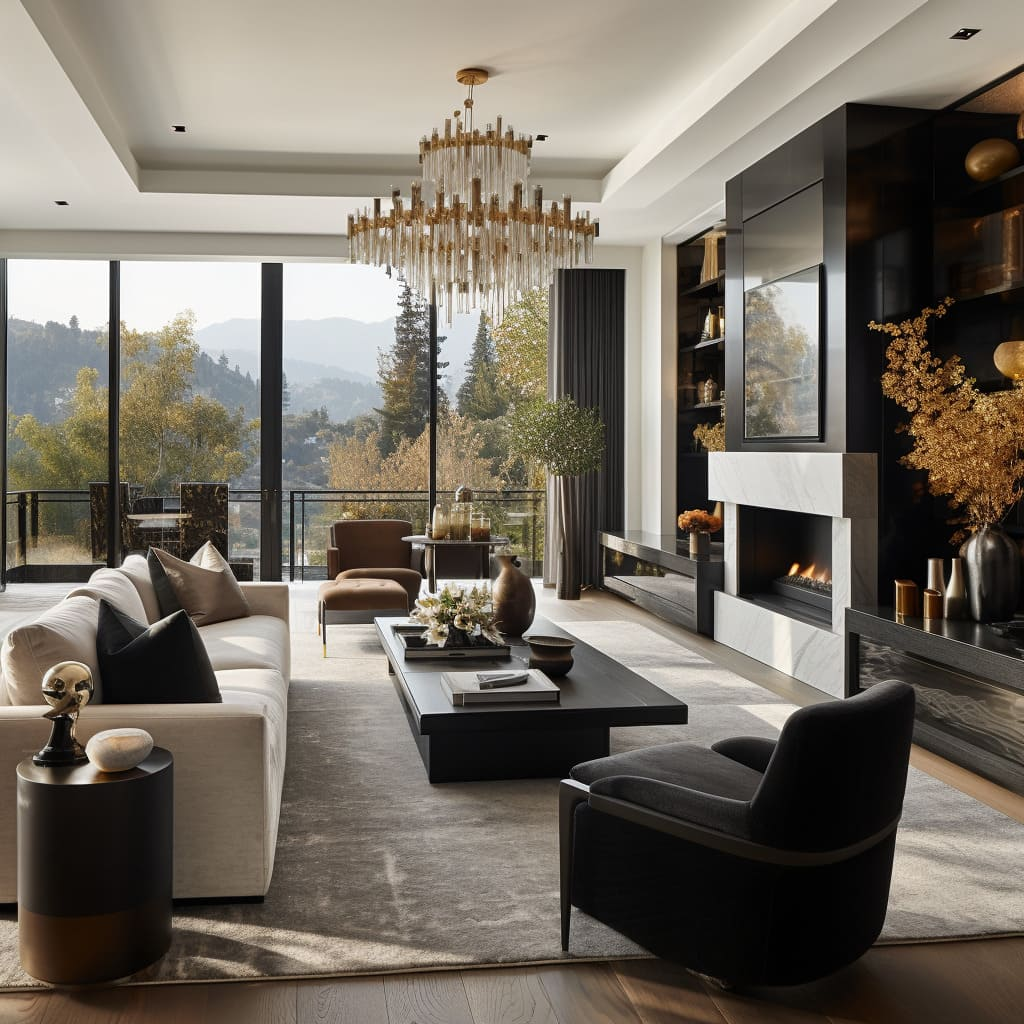 Living room furniture arranged around a signature coffee table