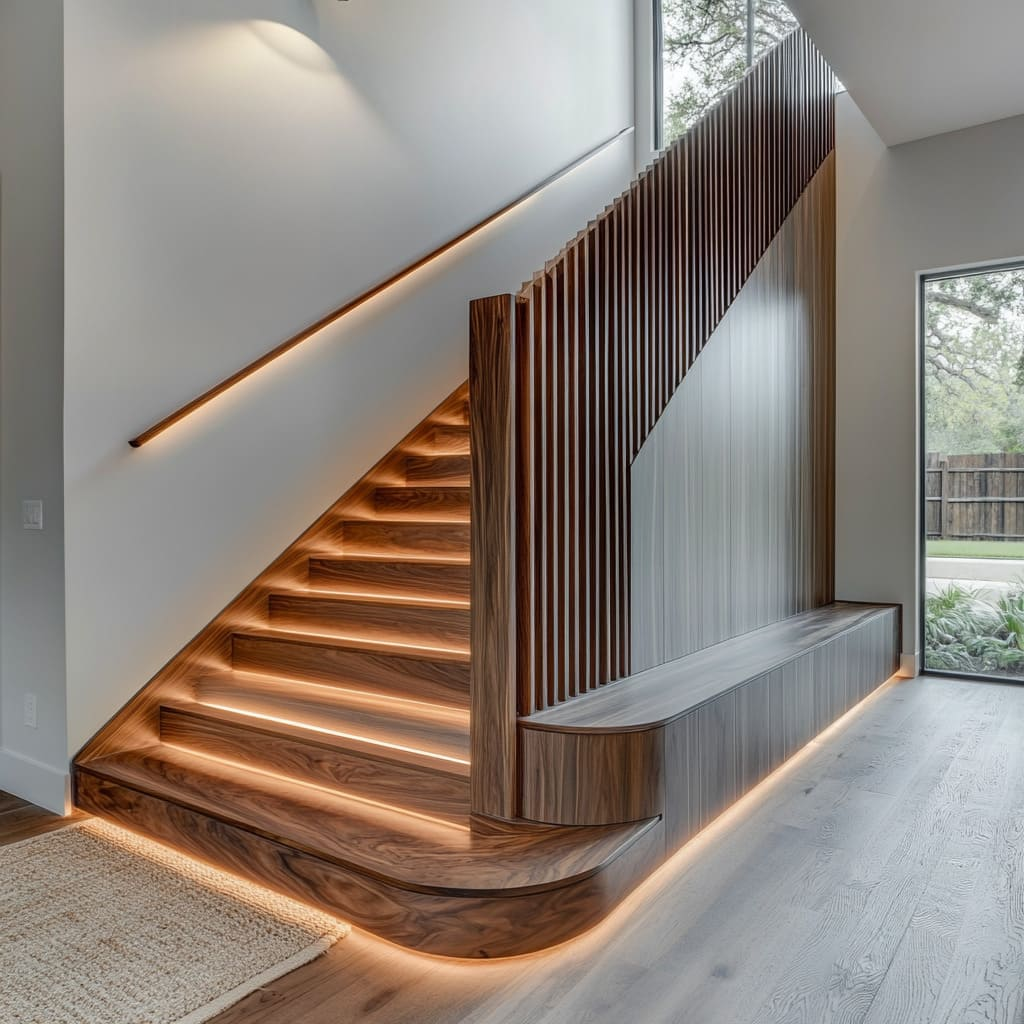 Staircase lighting integrated under the handrail