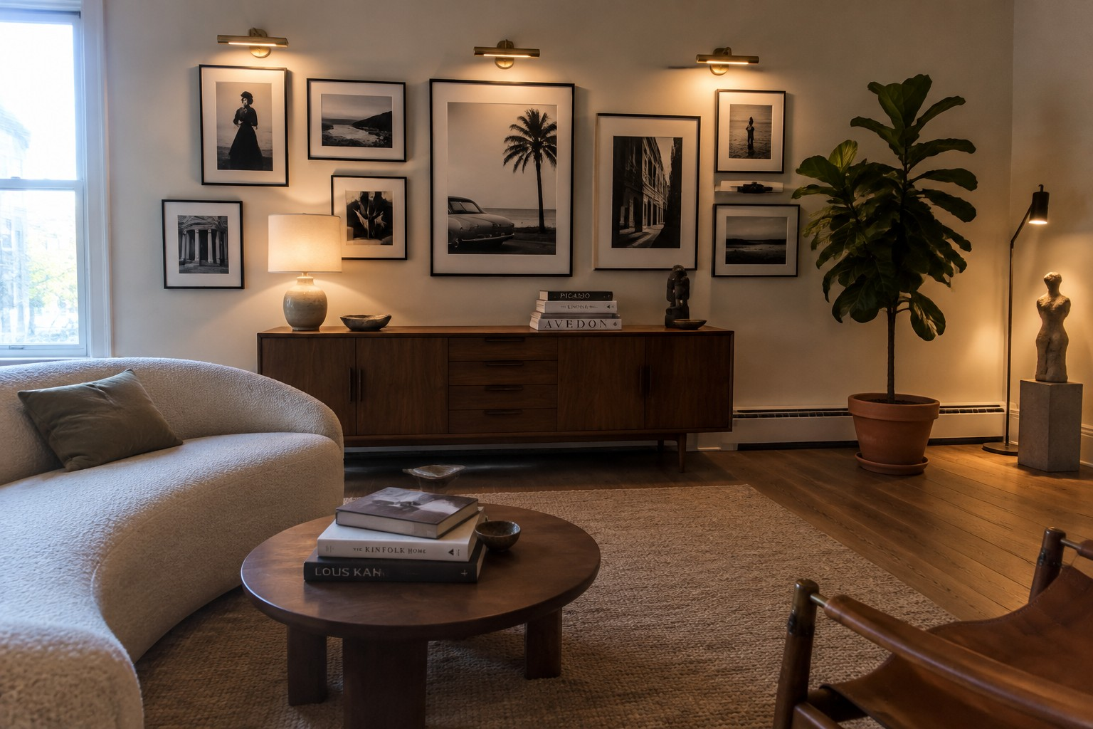 Lighting design in living room with ambient and accent layers