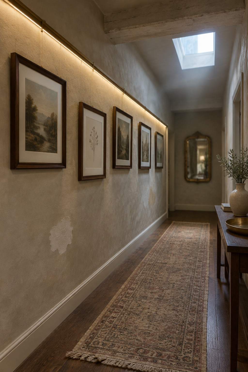 Accent lighting highlighting artwork on a feature wall